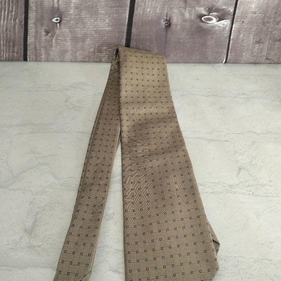 BROOKS BROTHERS 346 PURE SILK MEN’S GEOMETRIC GOLD/TAN & BLUE WEAVE NECKTIE USA - Picture 4 of 10